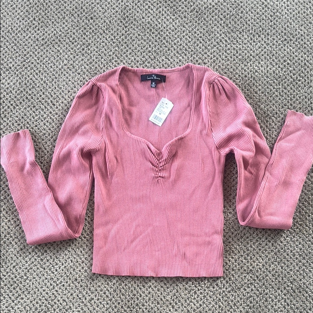 Love Tree Pink Long Sleeve Tie Front V-Neck Sweater